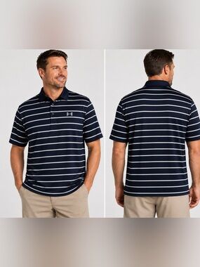 Under Armour Heat Gear Black &  White Horizontal Stripes, Golf Polo XXL